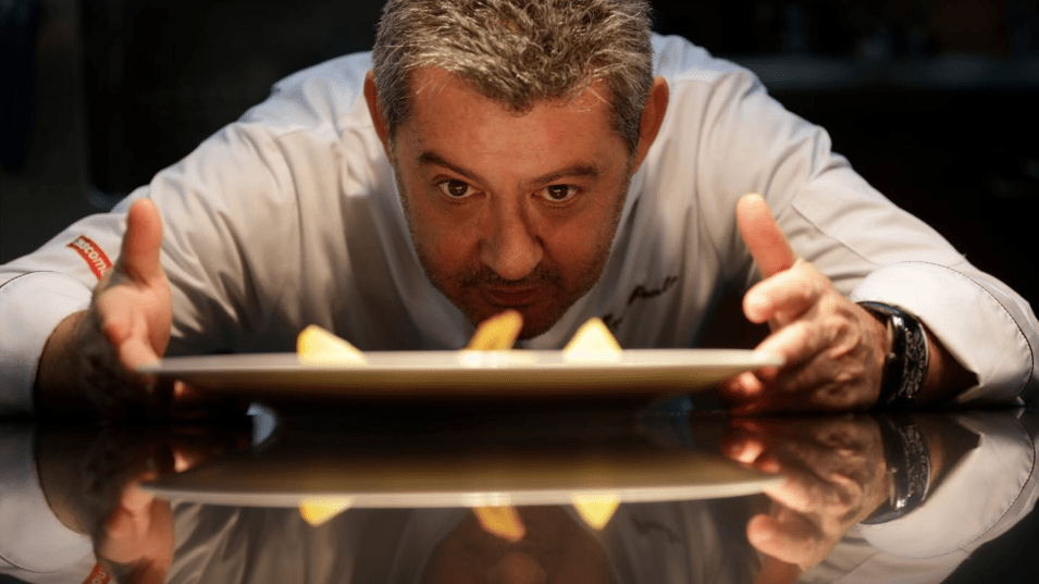 Michelin Starred Chef Rui Paula preparing gourmet dishes during an online cooking workshop